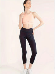 Yoga Cropped Leggings Solid High Stretch Tight Pants With Pocket