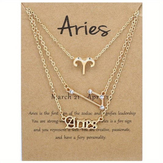 Golden 12 Zodiac Symbols Star Map Pendant Necklace Set
