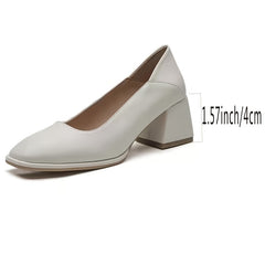 Chunky Low Heels Slip On Square Toe Office Shoes Women's Footwear