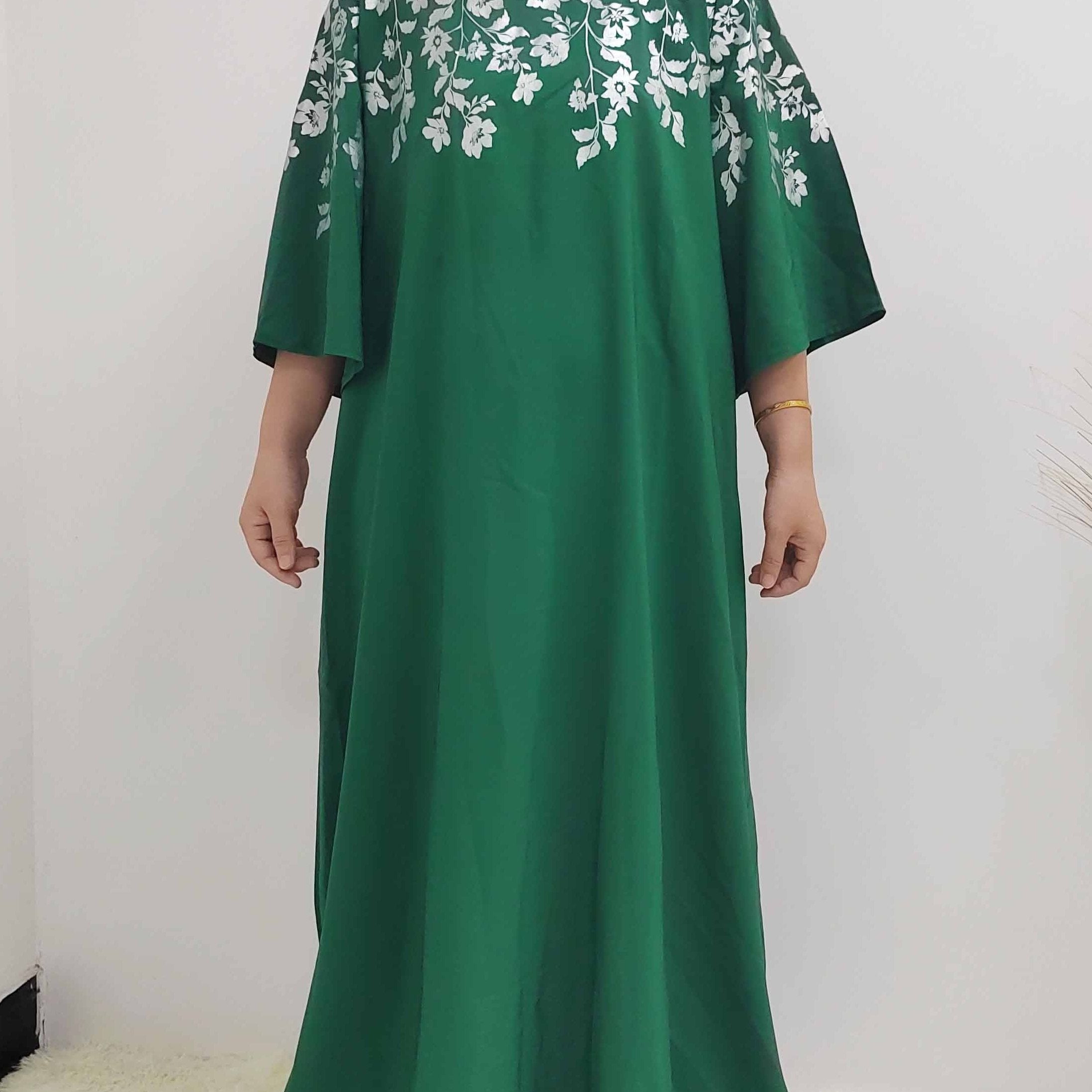 Floral Print Three Quarter Sleeve Round Neck Maxi Dress