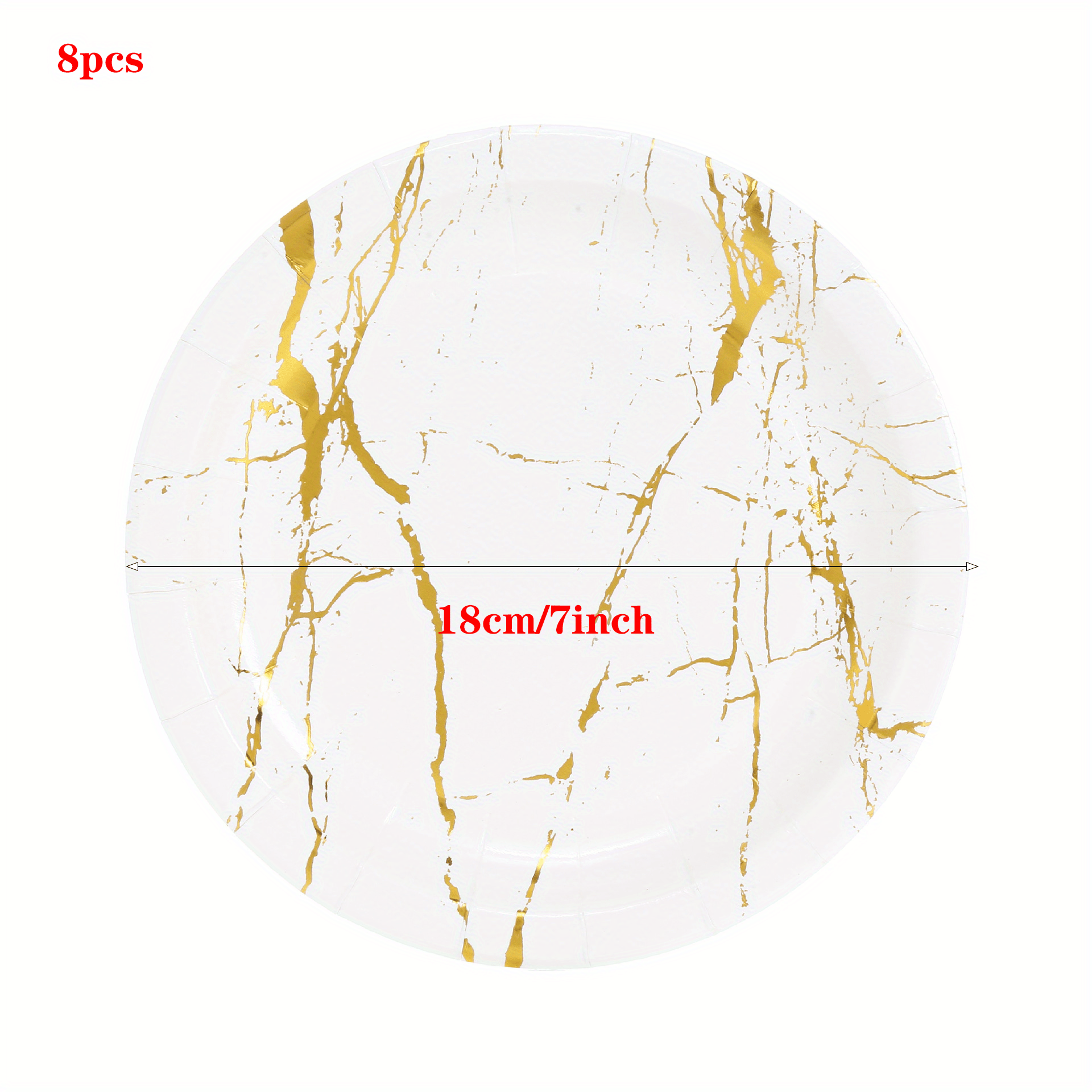 Marble Disposable Paper Plates with Golden Foil - 8/16pcs Set
