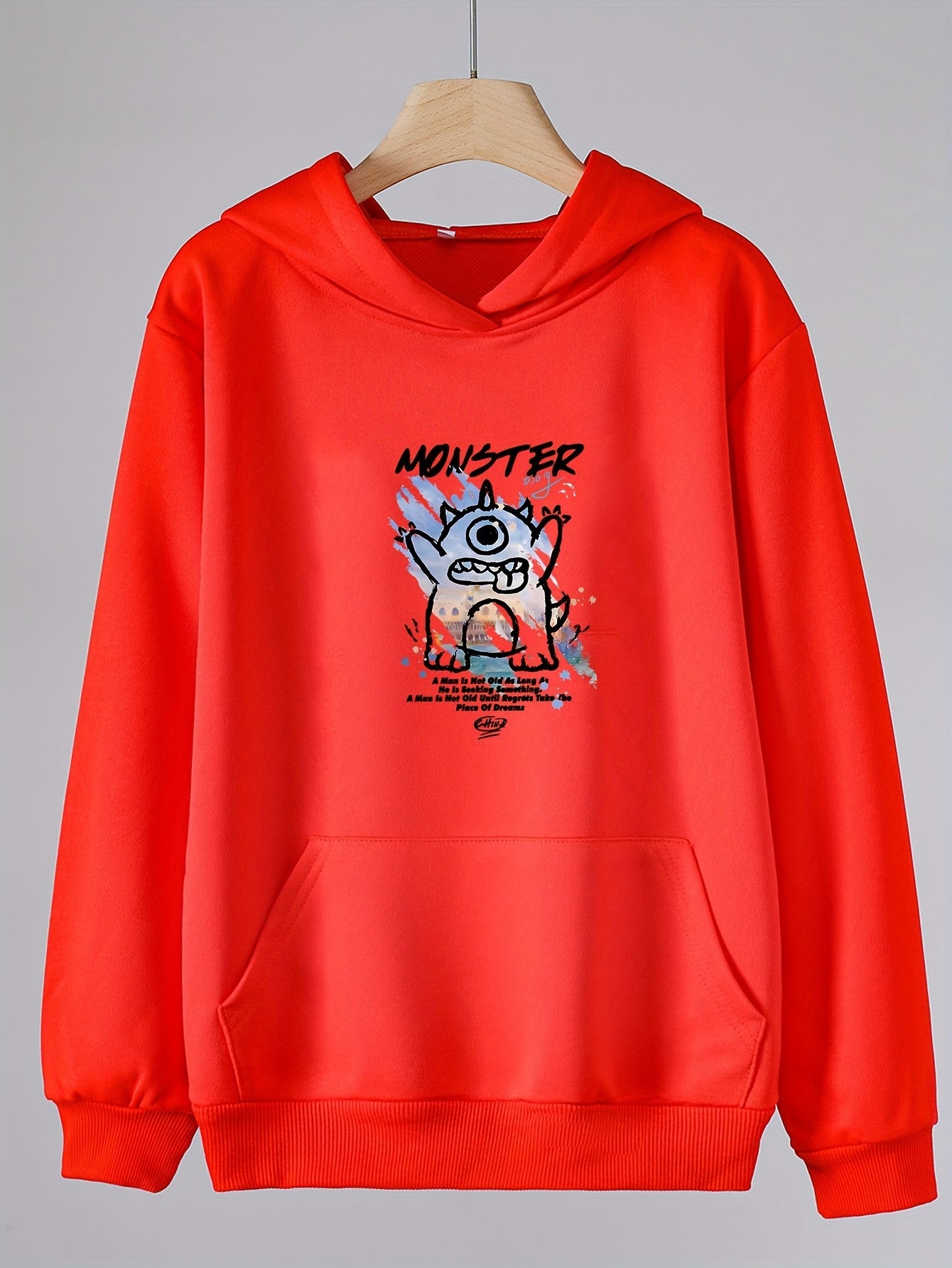 Girls Cartoon Monster Pattern Hooded Sweatshirt