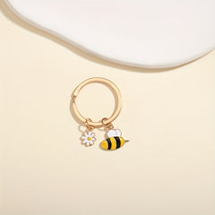 Cartoon Bee & Daisy Keychain Animal Key Ring Purse Bag Charm