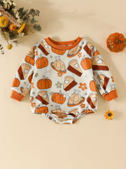 Baby Pumpkin Turkey Print Jumpsuit for 0-2 Years