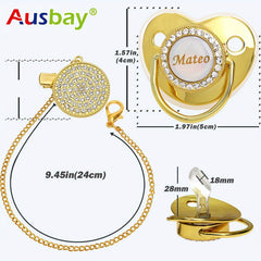 Personalized Glitter Crystal Pacifier & Clip with Name for Baby Gift