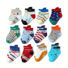 12pairs Cartoon Non-slip Knit Ankle Socks for Baby Boys and Girls