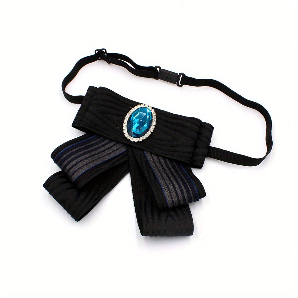 Striped Pattern Crystal Bow Tie for Women