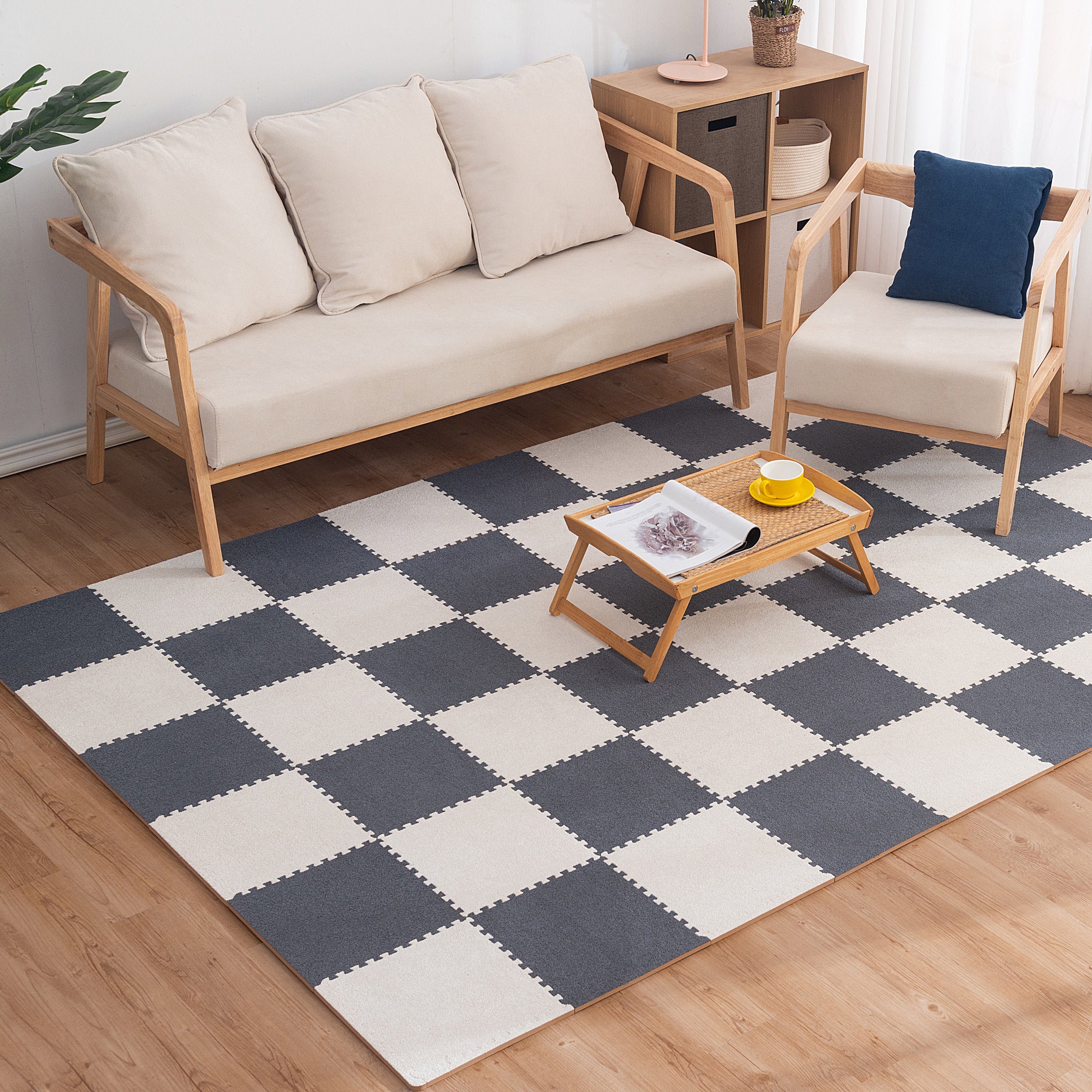 10pcs Plush Puzzle Foam Floor Mat Soft Fluffy Interlocking Square Foam Tiles