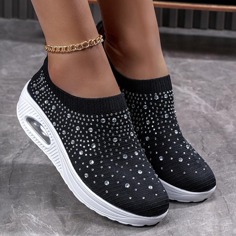 Rhinestone Rainbow Stripe Walking Shoes with Air Cushion