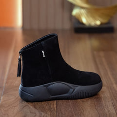 Round Toe Short Boots Thick Bottom & Back Zipper Booties