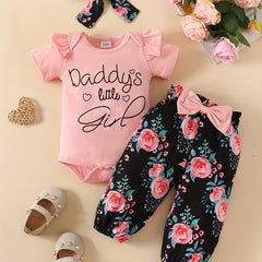 3pcs Baby Girls Daddy's Little Girl Short Sleeve Onesie & Floral Pants