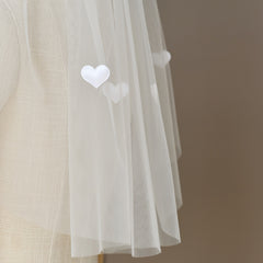 Short Bridal Veil with Heart Embellishments Sheer Nylon Wedding Veil
