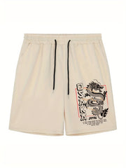 Men's Casual Dragon Print Pleated Shorts