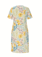 Floral Print Short Sleeve Dress with Pocket