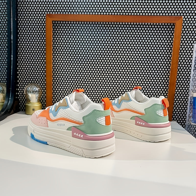 Women's Colorblock Skate Shoes Low Top Lace Up Sneakers