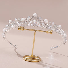 Silvery Rhinestone Faux Pearl Headband Flower Head Hoop Bridal