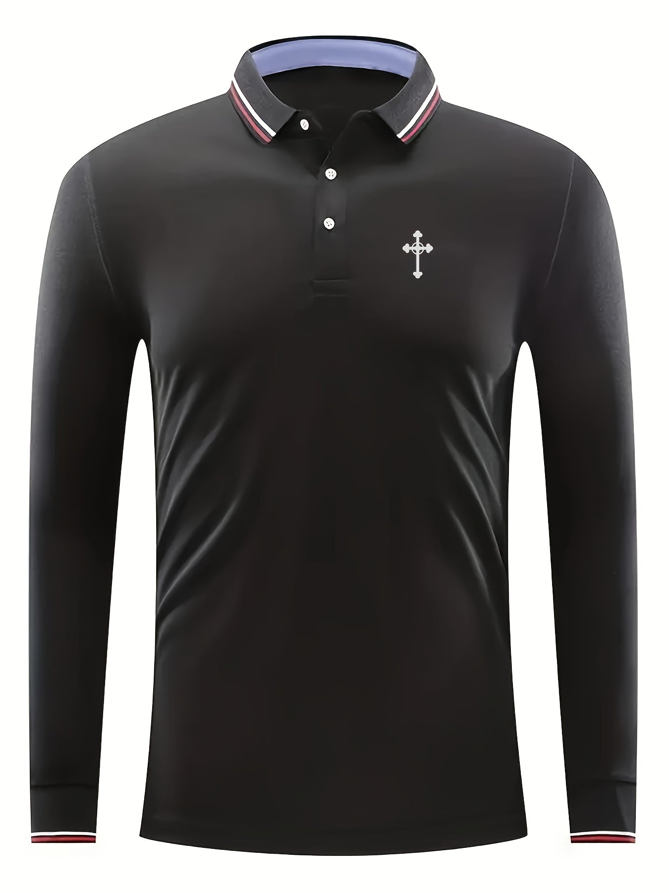 Men's Comfy Cross Pattern Long Sleeve Polo Shirt