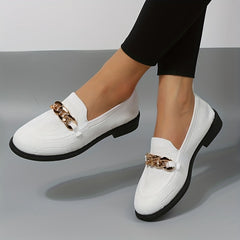 Women's Chain Decor Loafers Slip On Low Heel Shoes