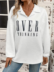 Letter Print Lapel Neck Sweatshirt Casual Long Sleeve Loose