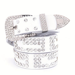 Rhinestone Decor Leather Belt Sparkling Waistband Hip Hop Cowboy Cowgirl Belts