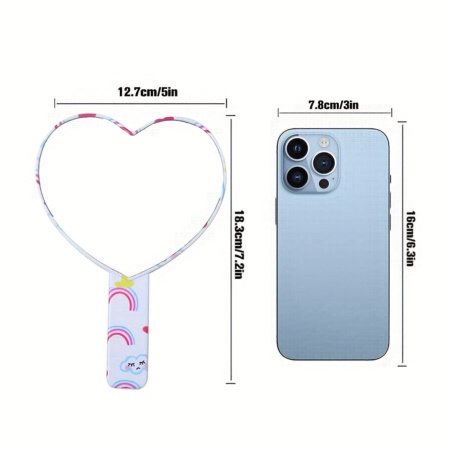 Rainbow Cloud Heart Pattern Hand Mirror Cosmetic Touch up Mirror