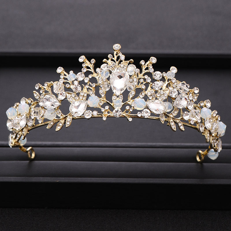 Golden Pearl Bridal Tiara Wedding Crown Floral Hairpiece