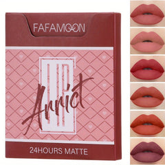 6pcs Non Stick Matte Lip Glaze Set Long Lasting Lip Gloss