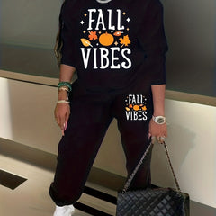 Plus Size Letter & Graphic Print 2 Piece Set