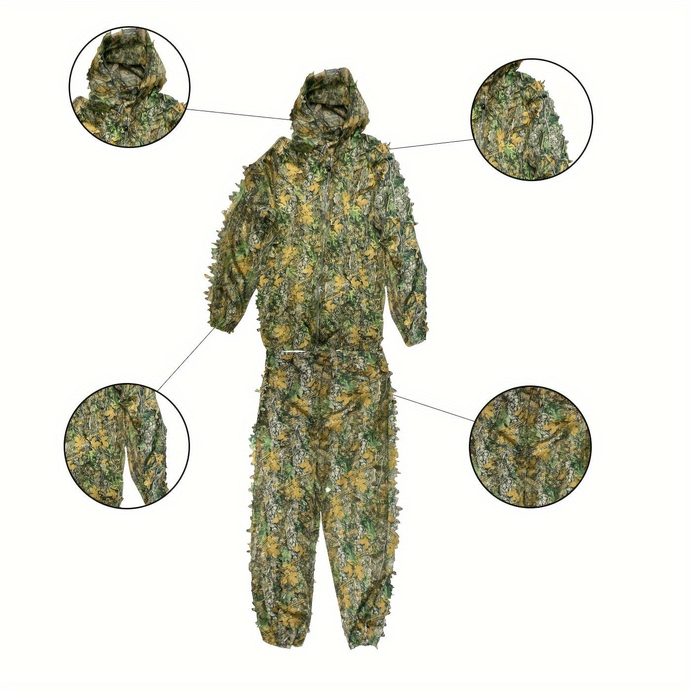 Lightweight Camo 3D Leafy Suit w/ Hood - Stay Hidden & Comfortable Outdoors