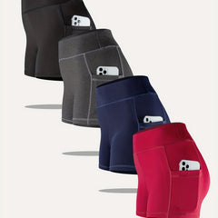 4pcs Women's High Stretch Yoga Sports Shorts With Side Pocket