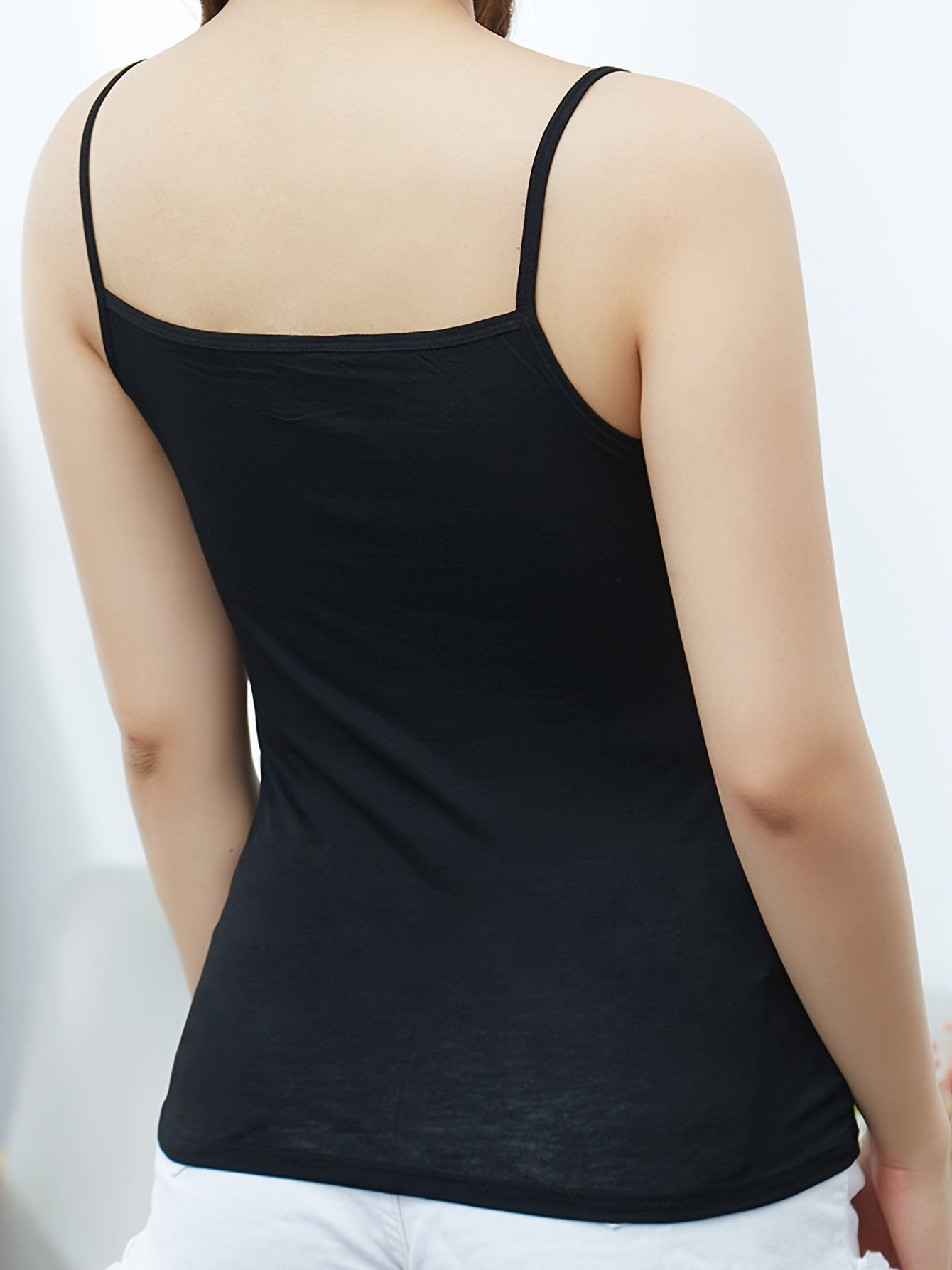 2pcs Solid Cami Tops Crew Neck Women's Lingerie