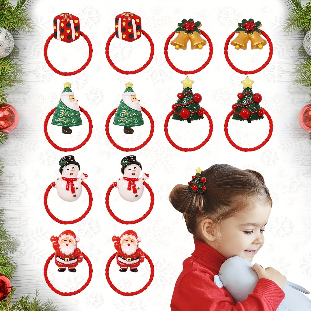 12pcs Christmas Hair Band Elastic Hair Ties for Girls Kids