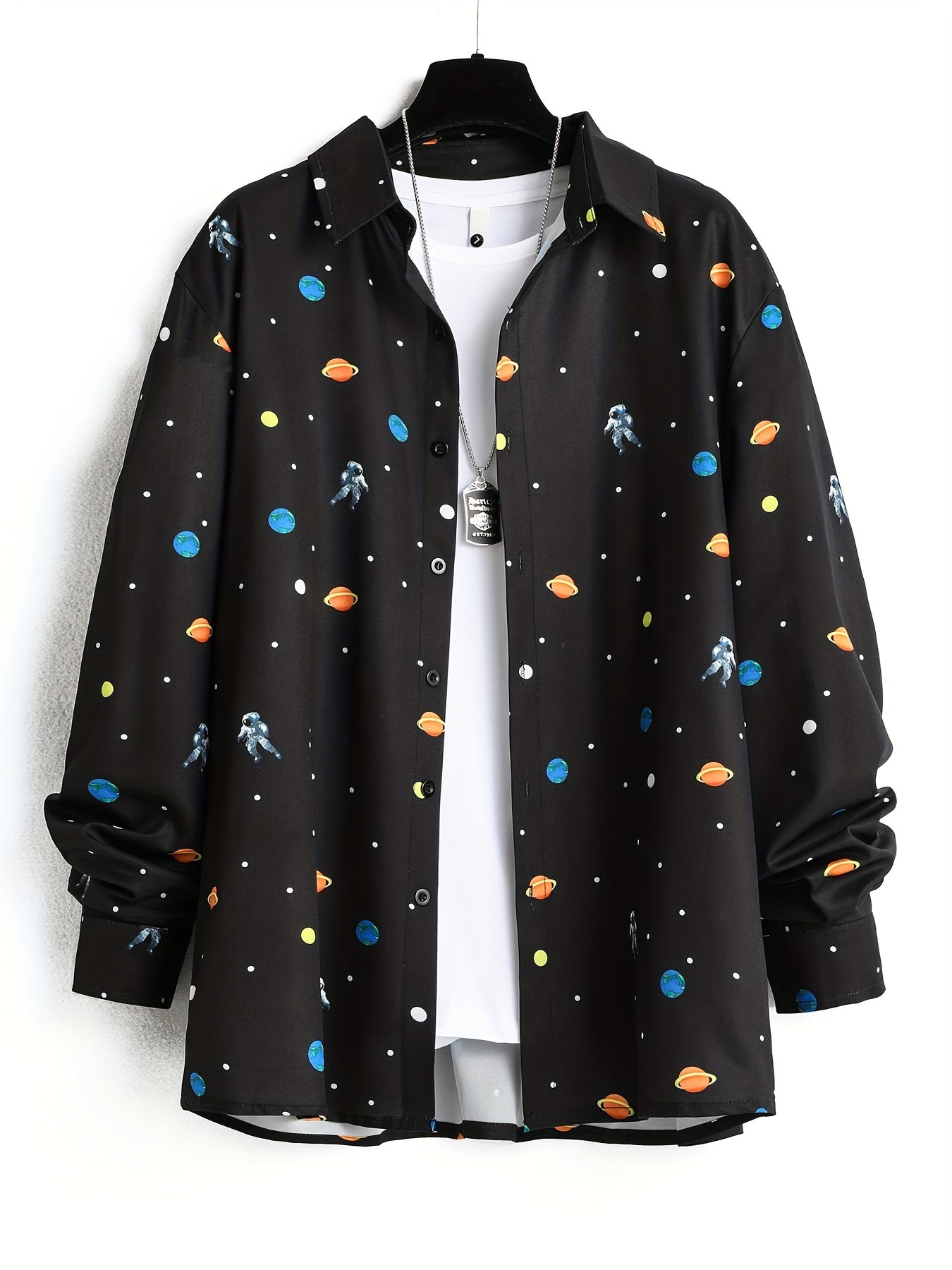 Astronaut Print Men's Long Sleeve Shirt