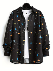 Astronaut Print Men's Long Sleeve Shirt