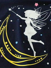 2pcs Girls Pajamas Cartoon Moon Girl Graphic Cotton Pjs Set