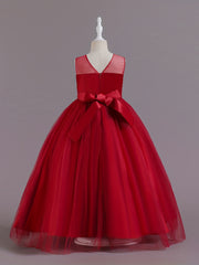 Girls Wedding Flower Princess Dress Pleated Sleeveless Lace Party Evening Dress
