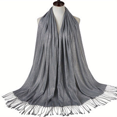 Glitter Tassel Hijab Solid Scarf Turban Plain Shawl