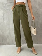 High Waist Solid Tailored Pants Ruched Versatile Pants