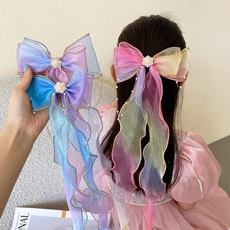 Cartoon Bow Hair Clip Big Ribbon Adult Gradient Braided Hair Extensions Wig