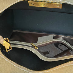 Vintage Style Beige Leather Handbag with Golden Accents