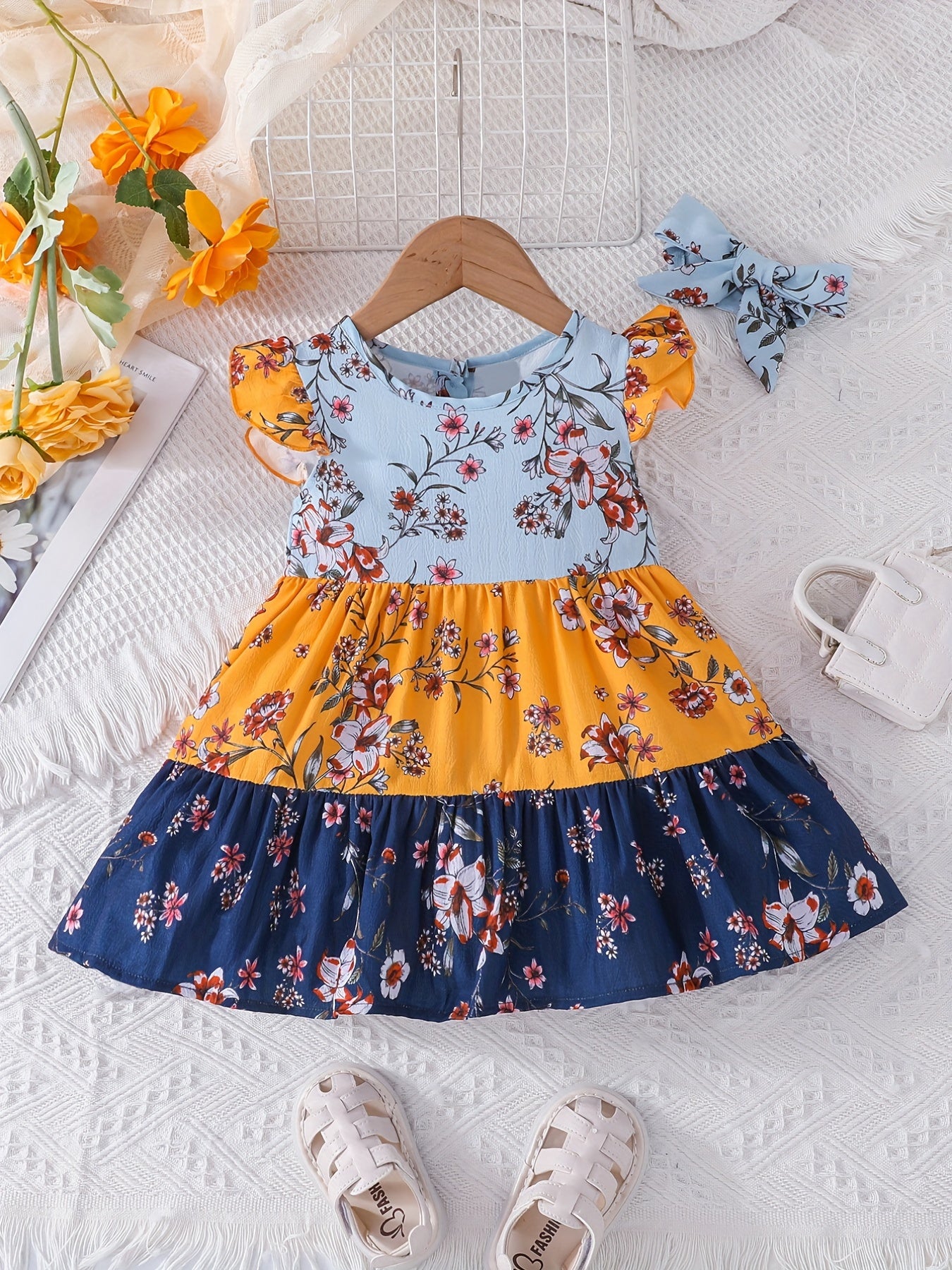 Flutter Sleeve Floral Dress Kids Baby Girls Summer Dress Up