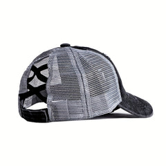 MAMA Embroidery Ponytail Baseball Cap Ripped Washed Distressed Sun Hat