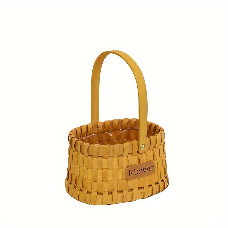 Wooden Chip Flower Basket Handheld Grass Woven Flower Pot