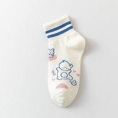 5 Pairs Cute Animal Print Ankle Socks Women's Stockings
