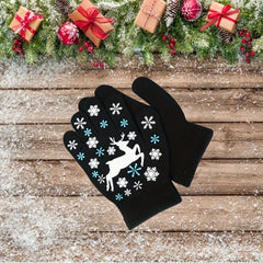 Kids Winter Elk Print Knitted Gloves, 3-6 Years