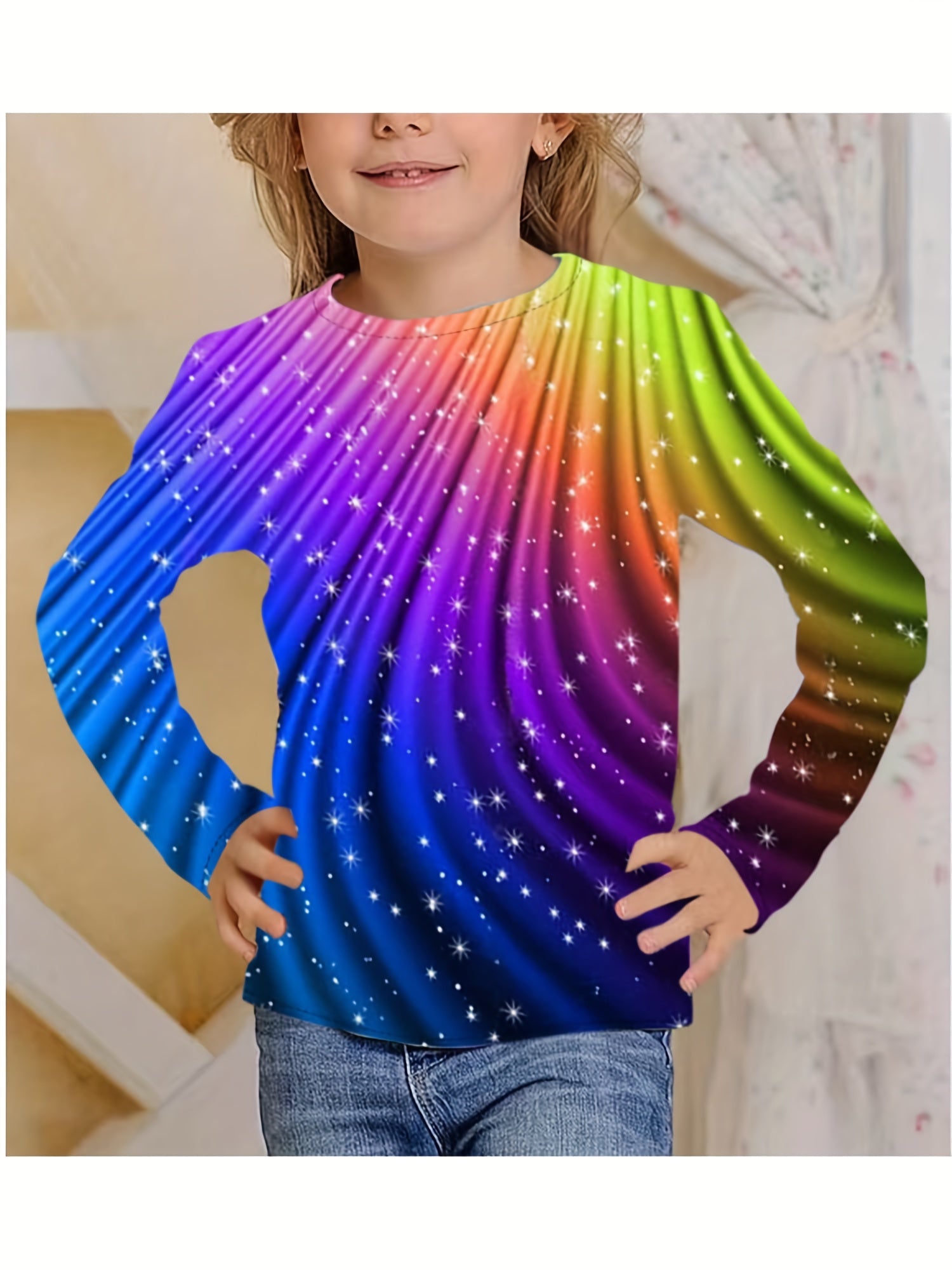 3D Rainbow Graphic T shirt For Girls Fall Winter