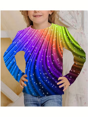 3D Rainbow Graphic T shirt For Girls Fall Winter