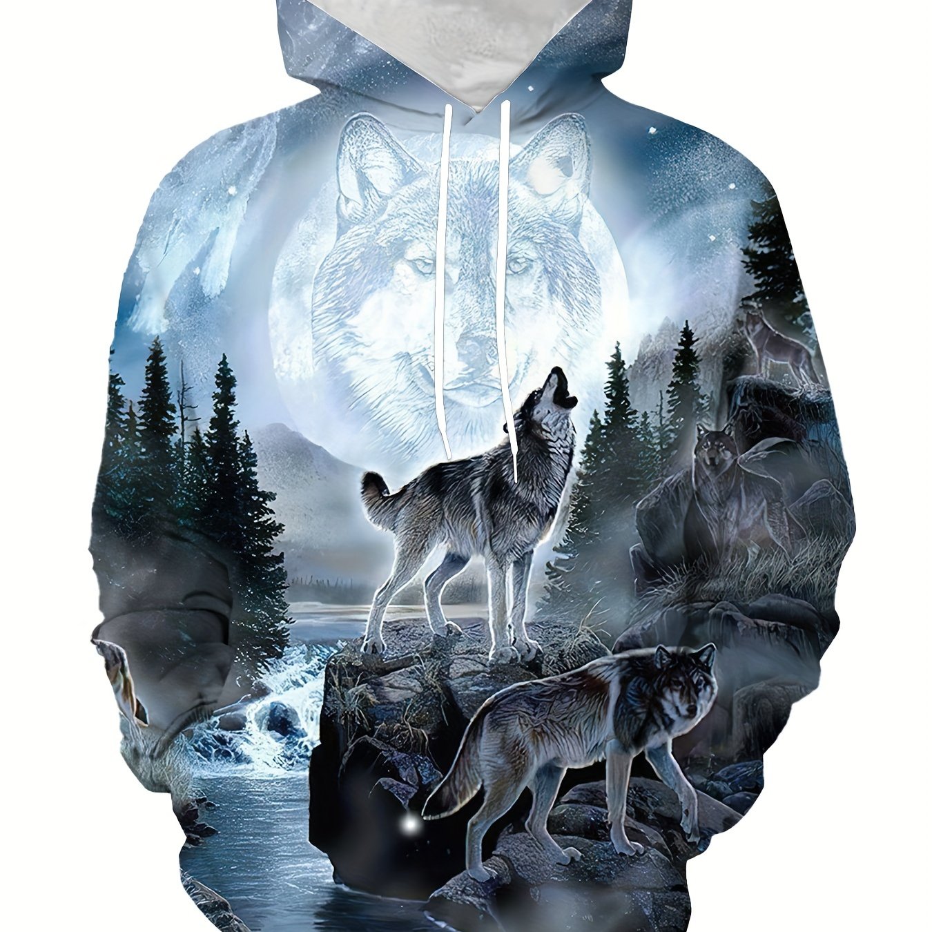 Wolf 3D Print Hoodie Men Graphic Hooded Pullover Autumn Winter