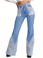 High Waist Flared Denim Jeans with Slash Pockets
