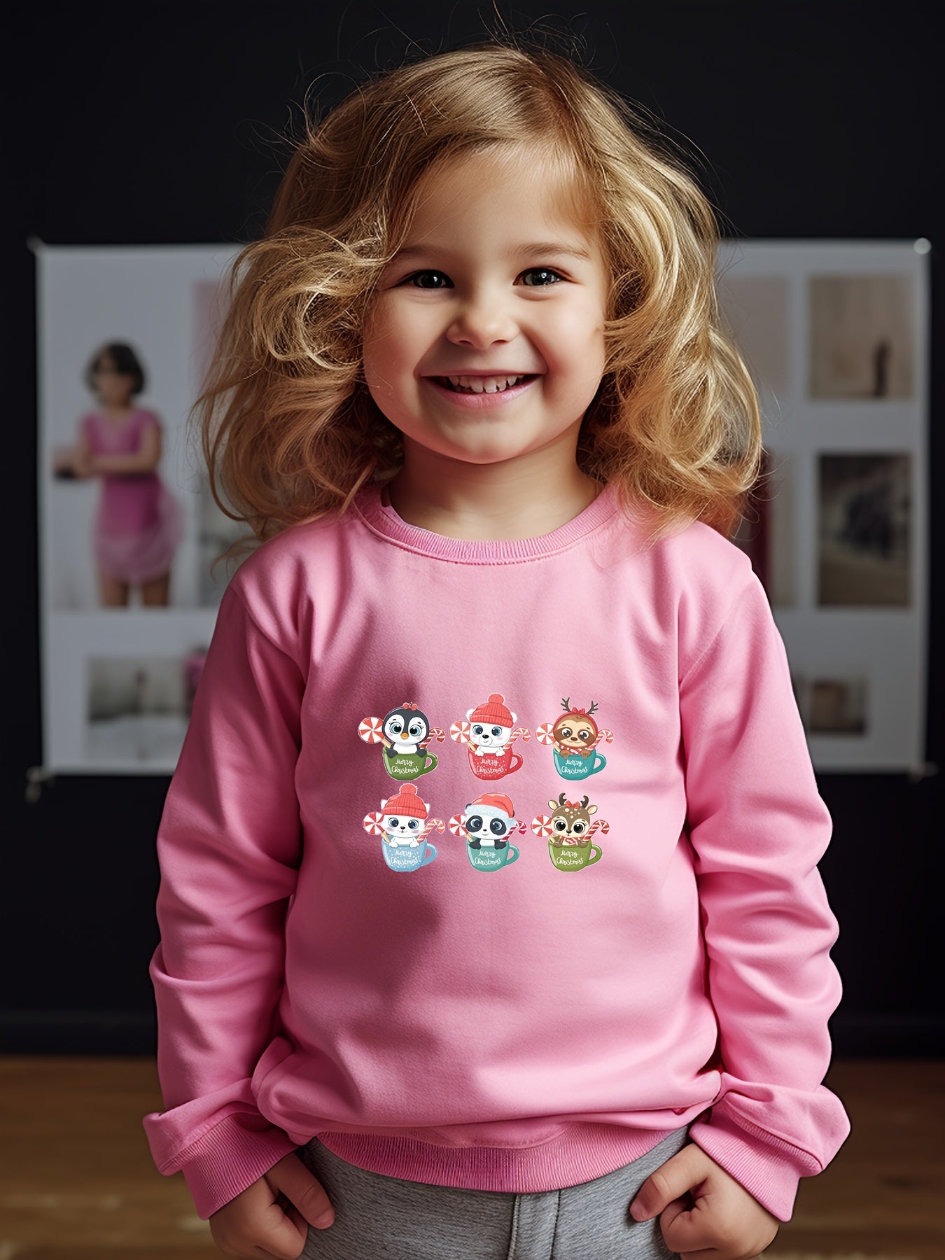 Merry Christmas Animals Print Girls Casual Pullover Sweatshirt